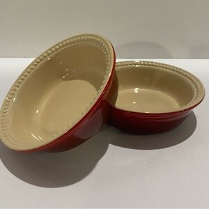 Le Creuset Red Stoneware Round Bowls Set of 2 Baking Flame 5.25"